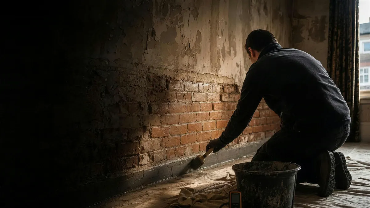 A damp proofing job underway, from the Chorlton Damp Proofing website