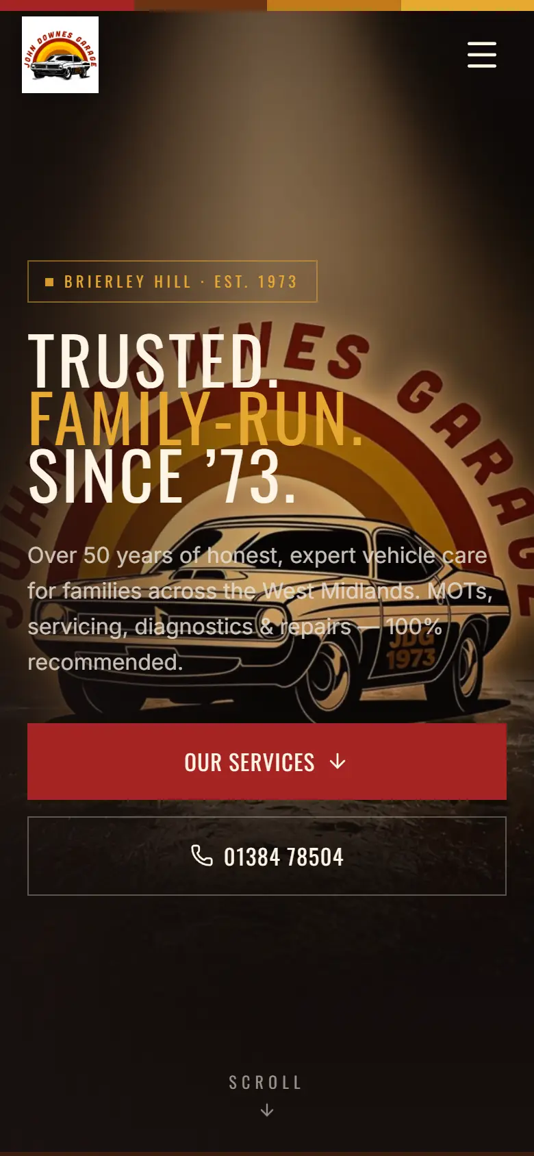 John Downes Garage website on a phone, built by Aposlo Studios