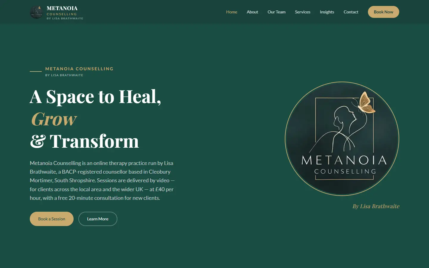 Metanoia Counselling website, built by Aposlo Studios