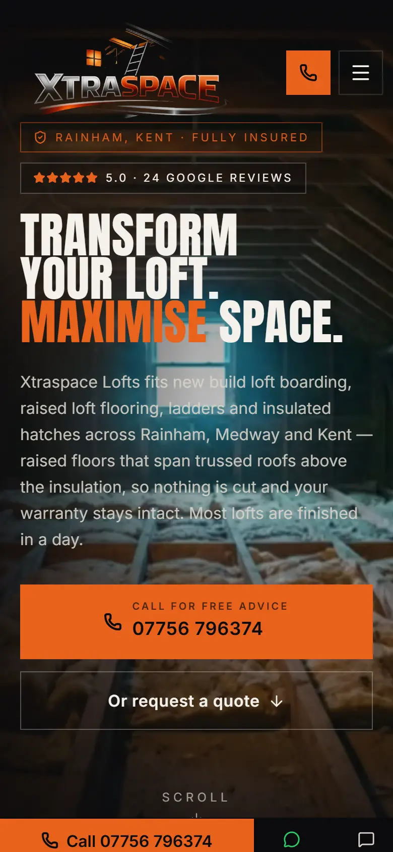 Xtraspace Lofts website on a phone, built by Aposlo Studios