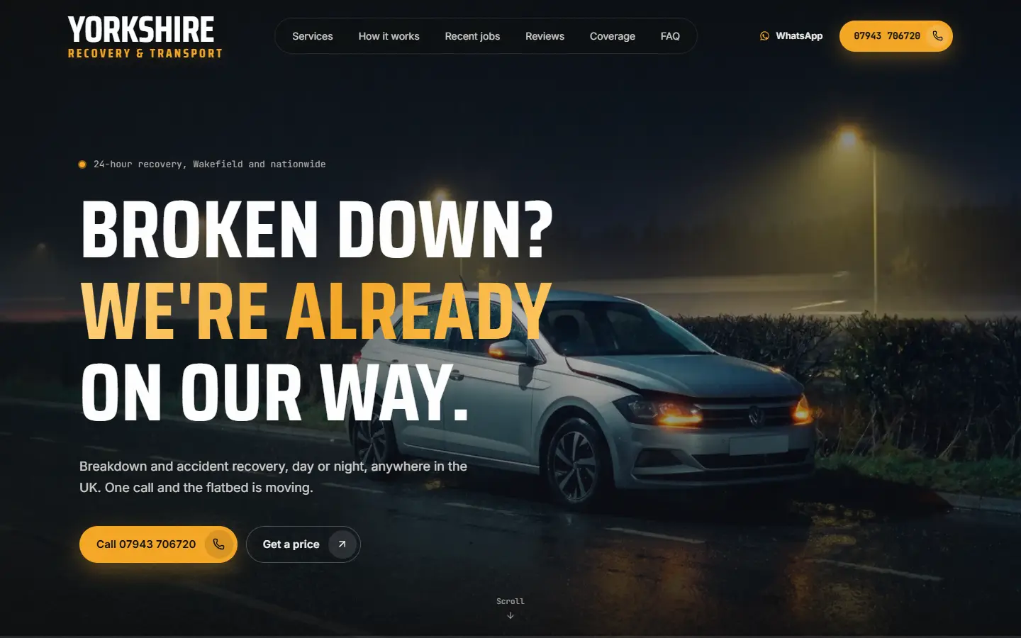 Yorkshire Recovery & Transport website, built by Aposlo Studios