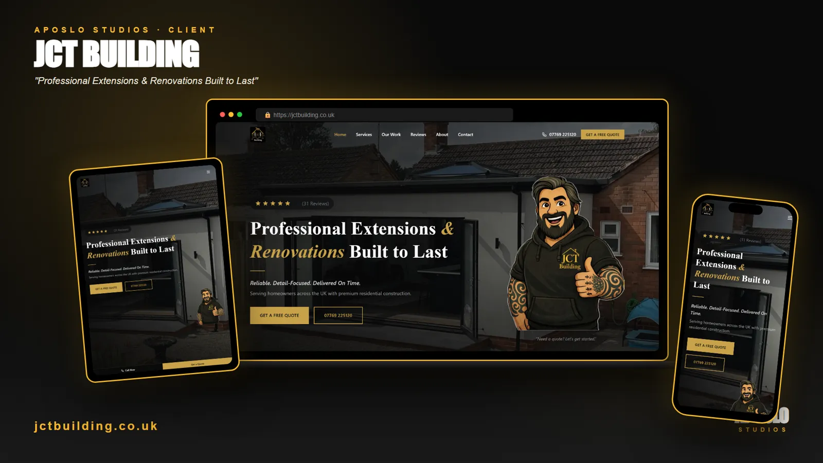 JCT Building website, built by Aposlo Studios