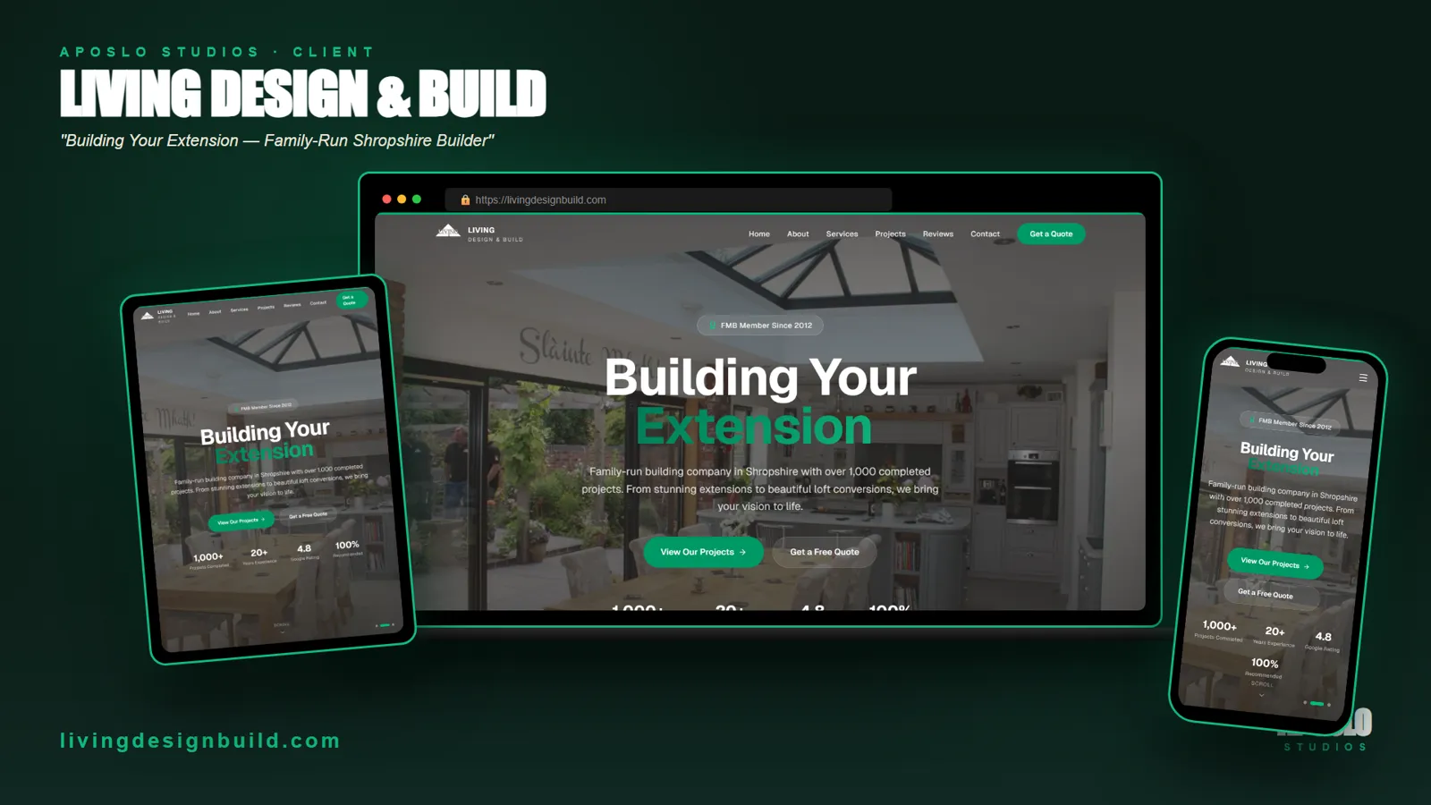 Living Design & Build website, built by Aposlo Studios