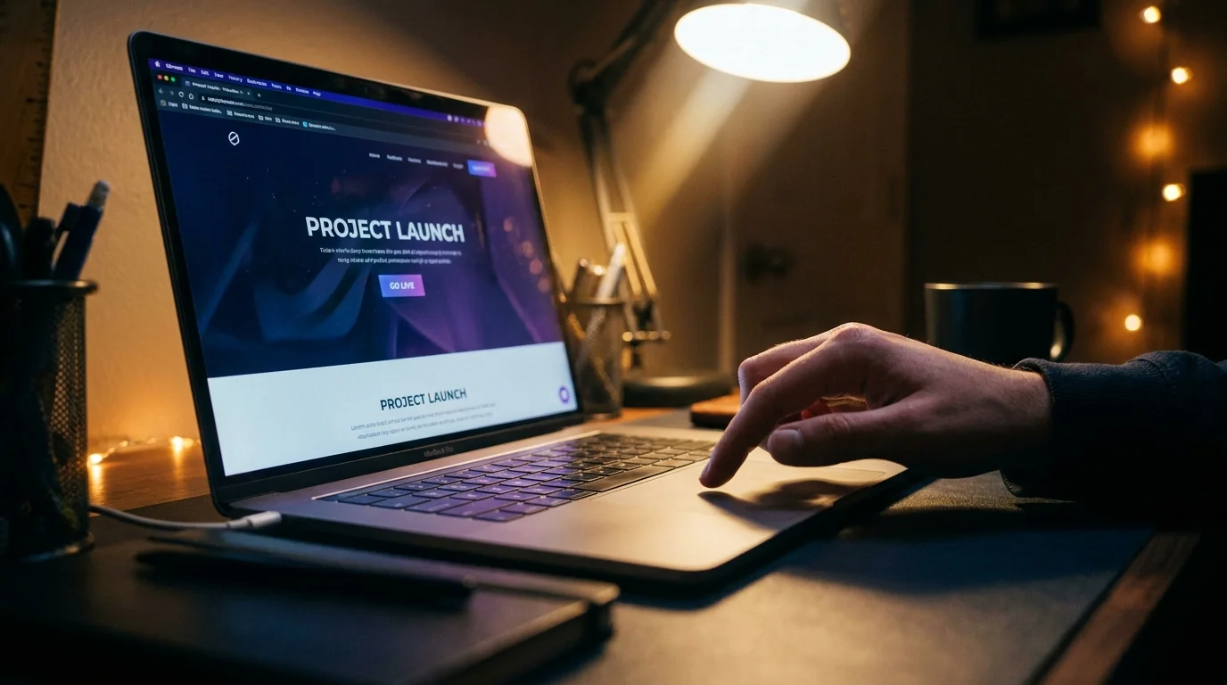 Finger hovering over trackpad, about to launch a website